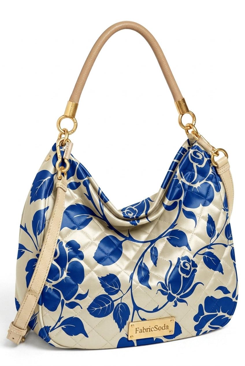 FS030 Blue Flower on Beige Printed Fabric