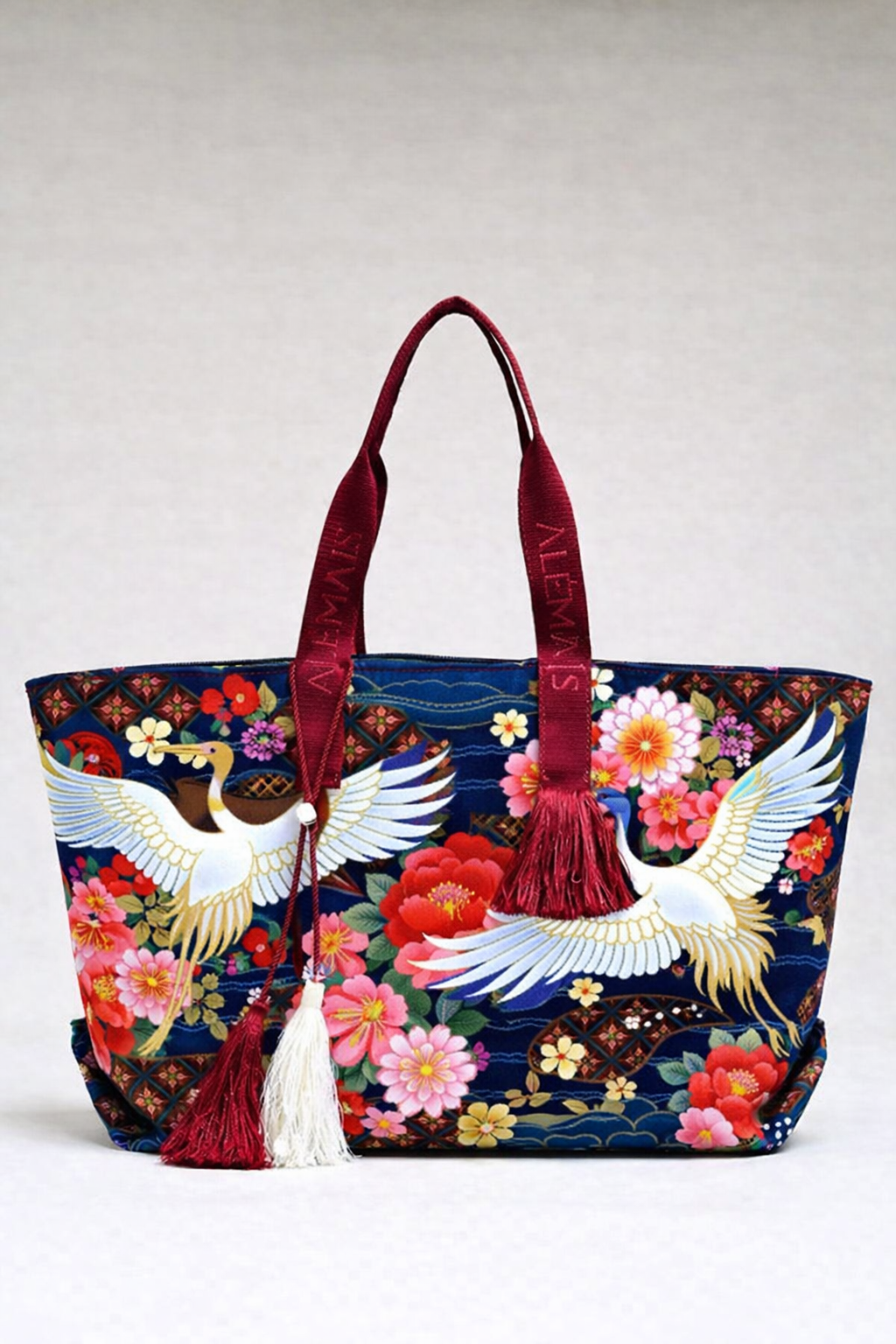 FS074 Japanese Style Crane Floral Seamless Pattern