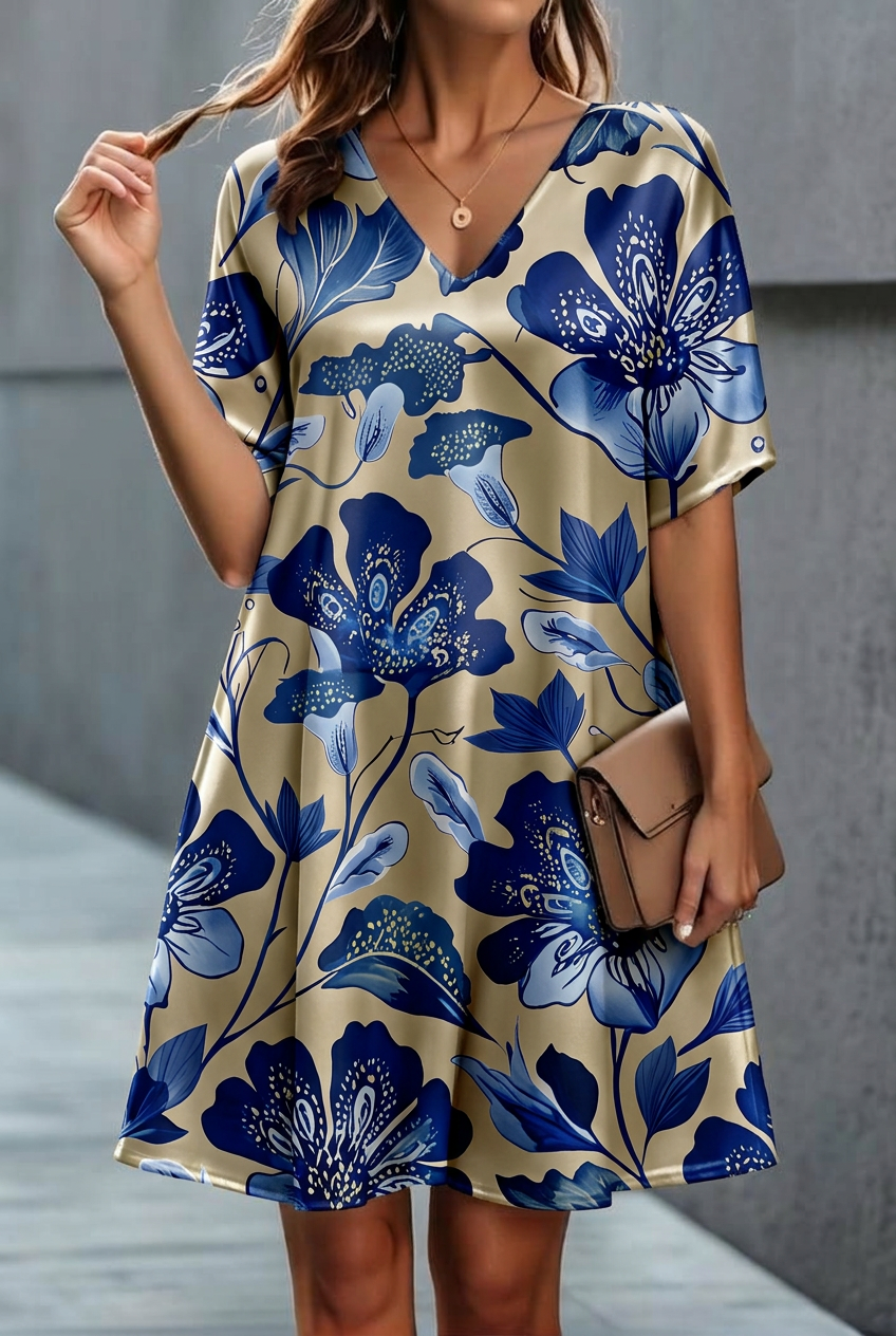 FS112 Blue Floral on Beige Seamless Pattern