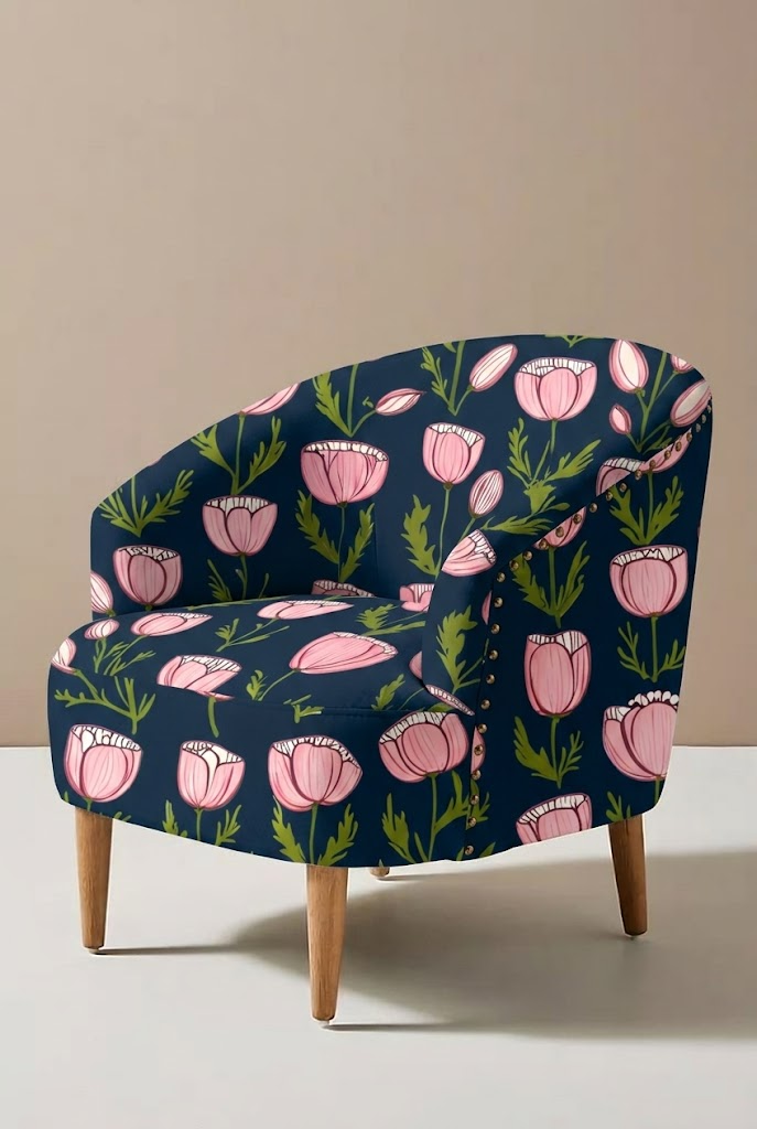FS108 Pink Floral on Navy Seamless Pattern PNG