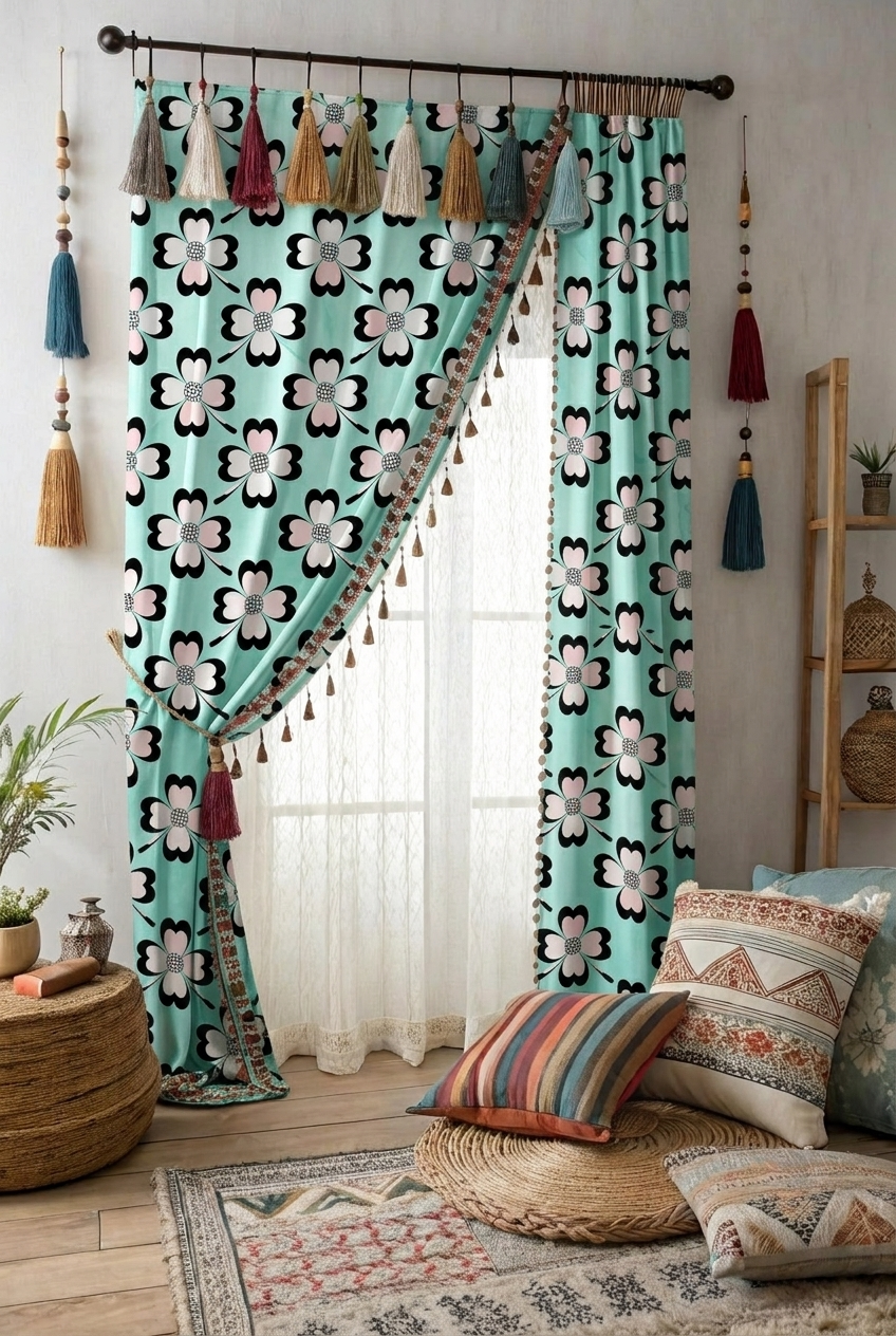 FS106 Pink Flowers on Teal Seamless Pattern