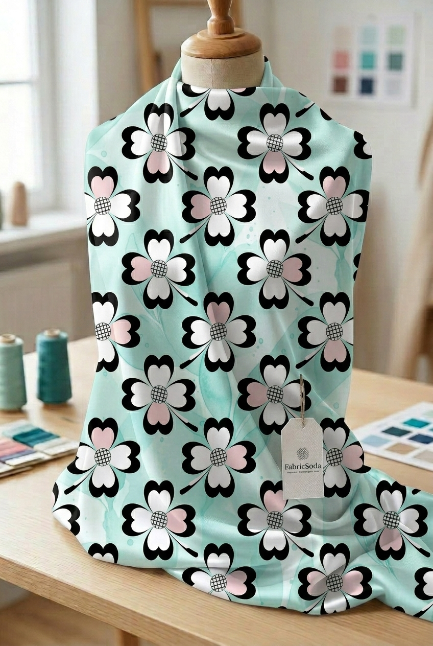 FS106 Pink Flowers on Teal Seamless Pattern