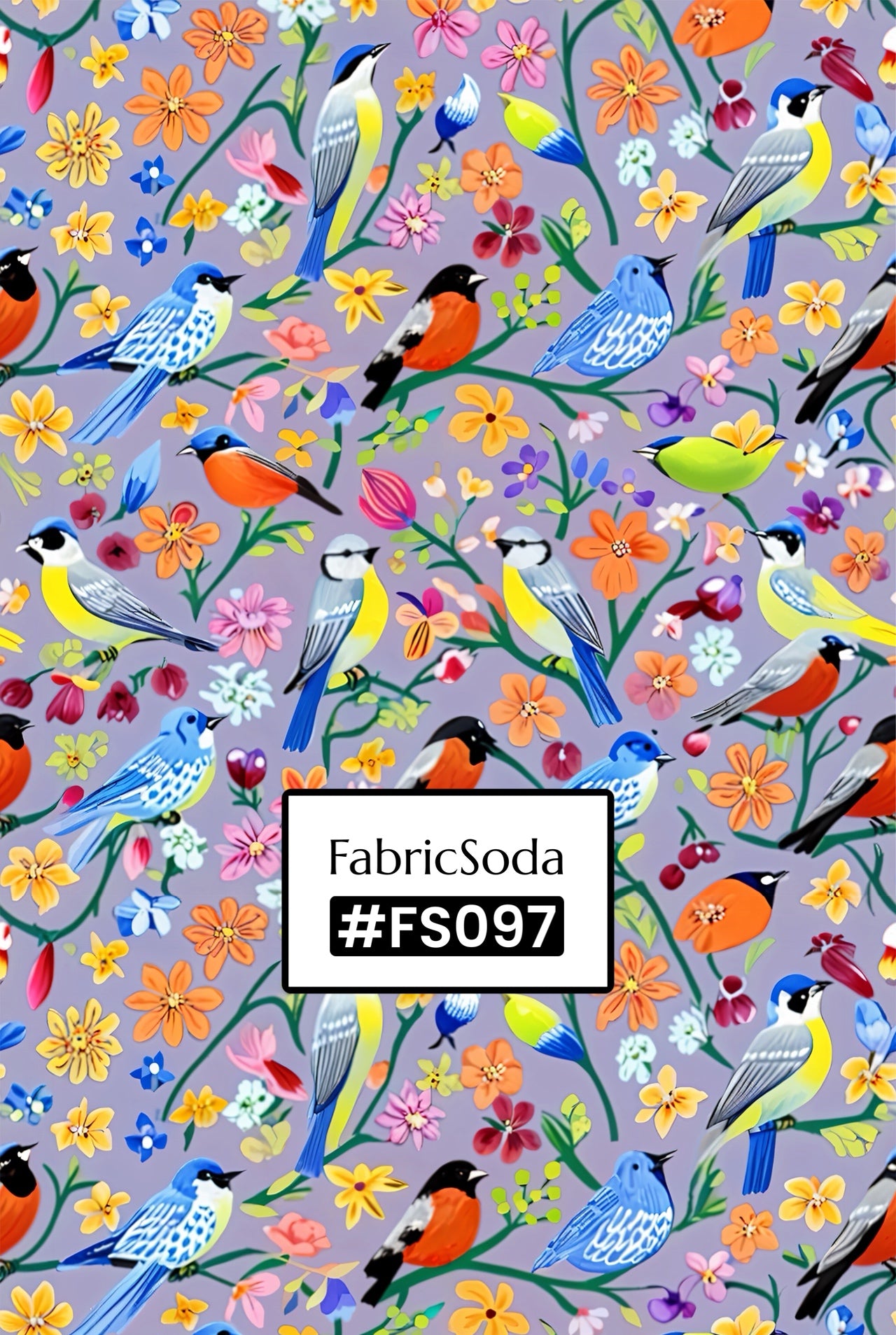 FS097 Vibrant Birds Floral Seamless Pattern