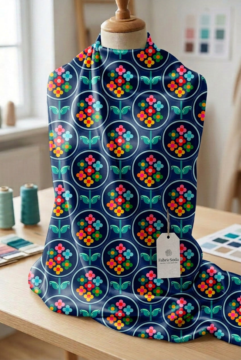 FS017 Navy Geometric Floral Seamless Pattern