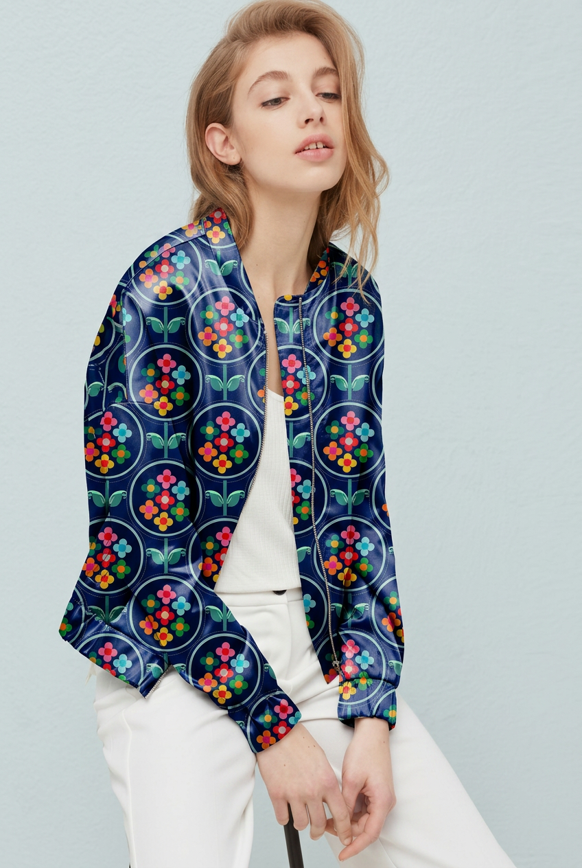 FS017 Navy Geometric Floral Seamless Pattern
