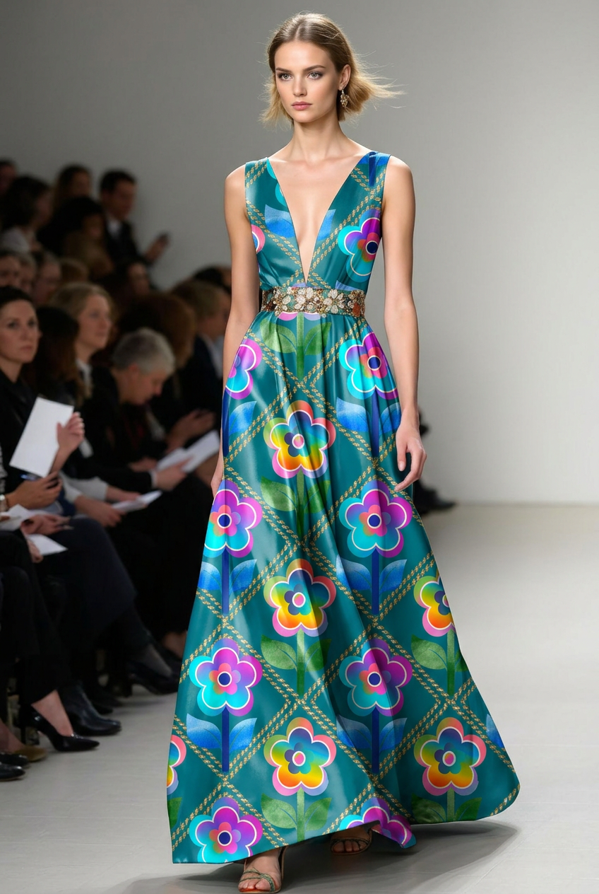 FS021 Blue Green Watercolour Floral Seamless Pattern