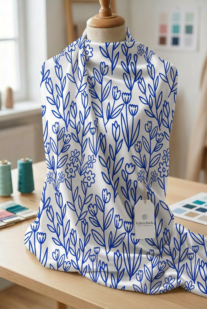 FS024 Blue Line Art Floral Seamless Pattern