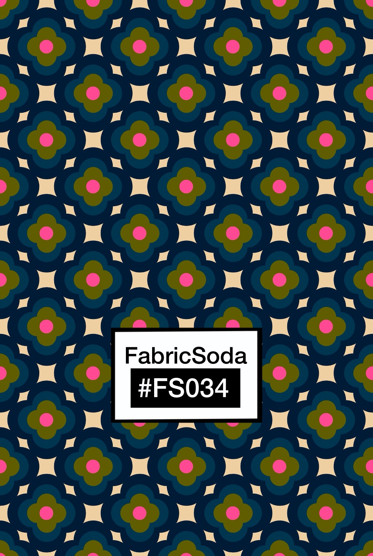 FS034 Navy on Beige Geometric Printed Fabric