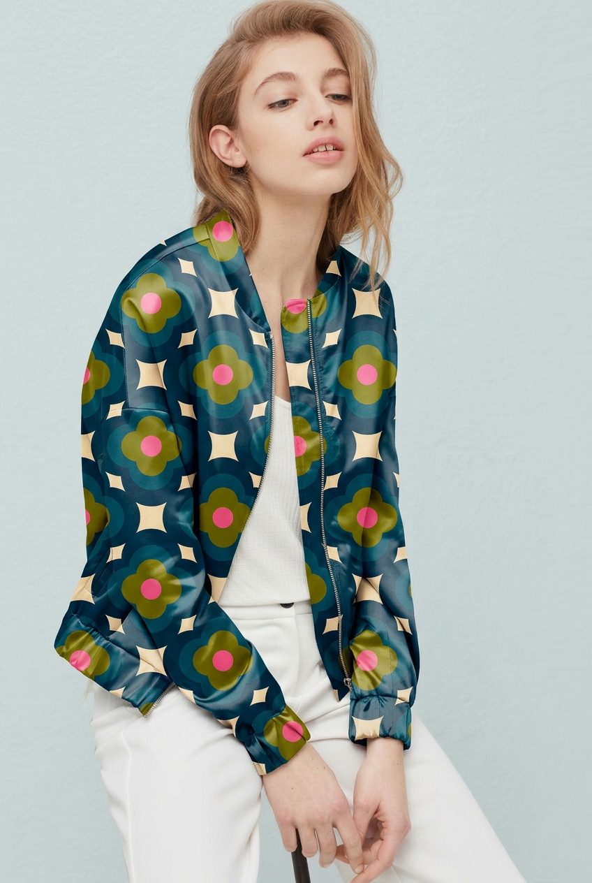 FS034 Navy on Beige Geometric Printed Fabric