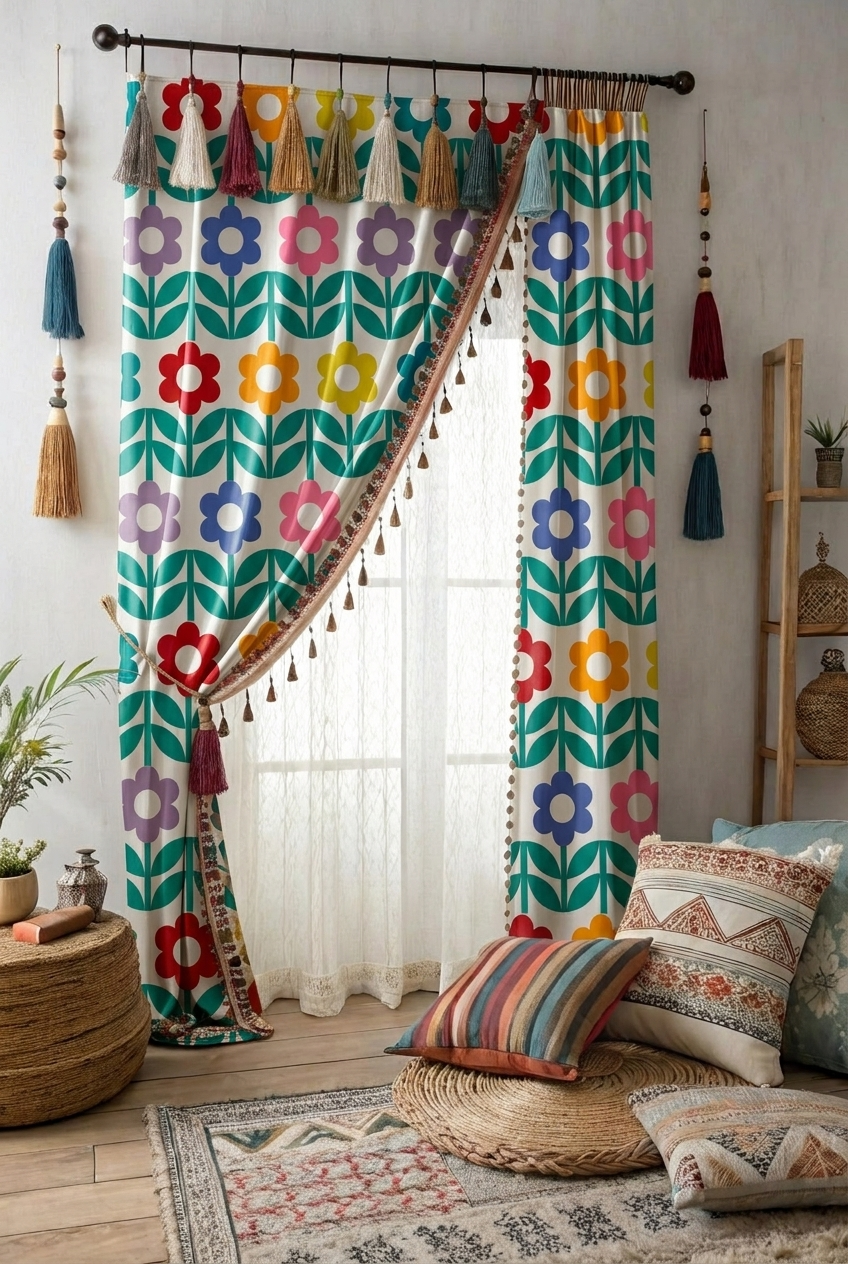 FS035 Rainbow Flower Printed Fabric for curtain 