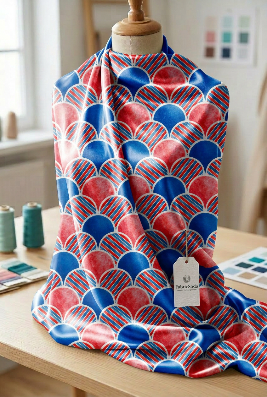 FS039 Red White Blue Japanese Scallops Seamless Pattern