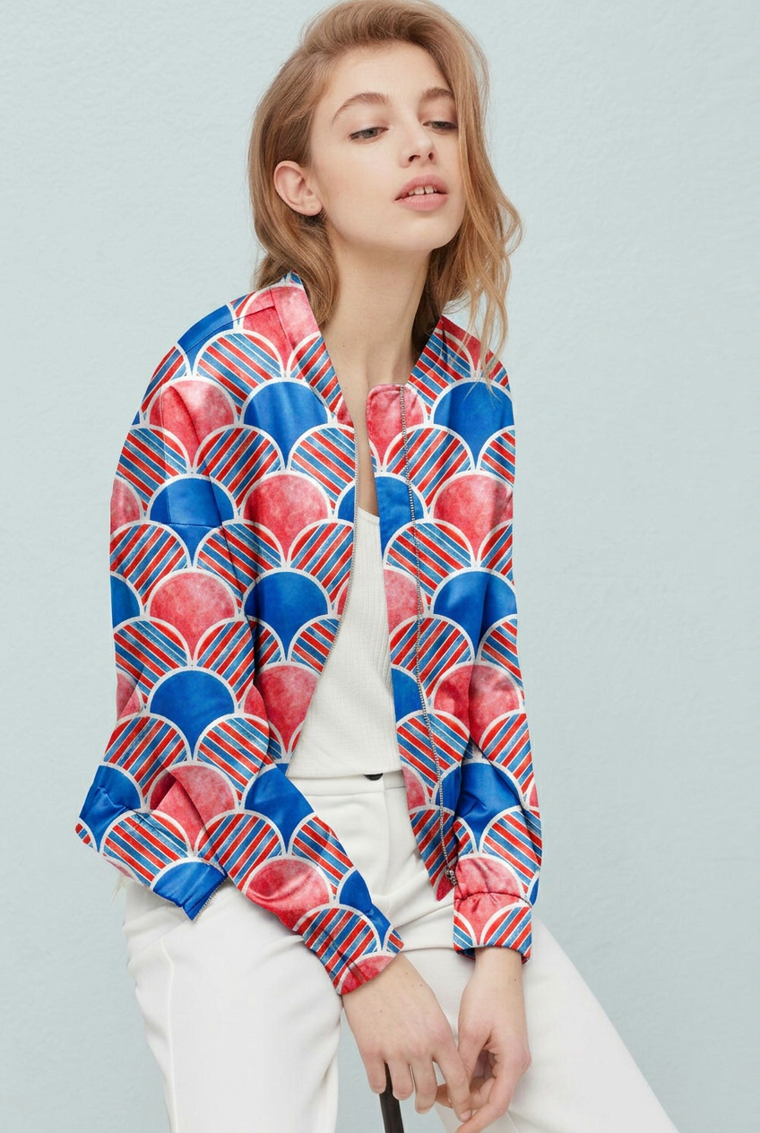 FS039 Red White Blue Japanese Scallops Seamless Pattern