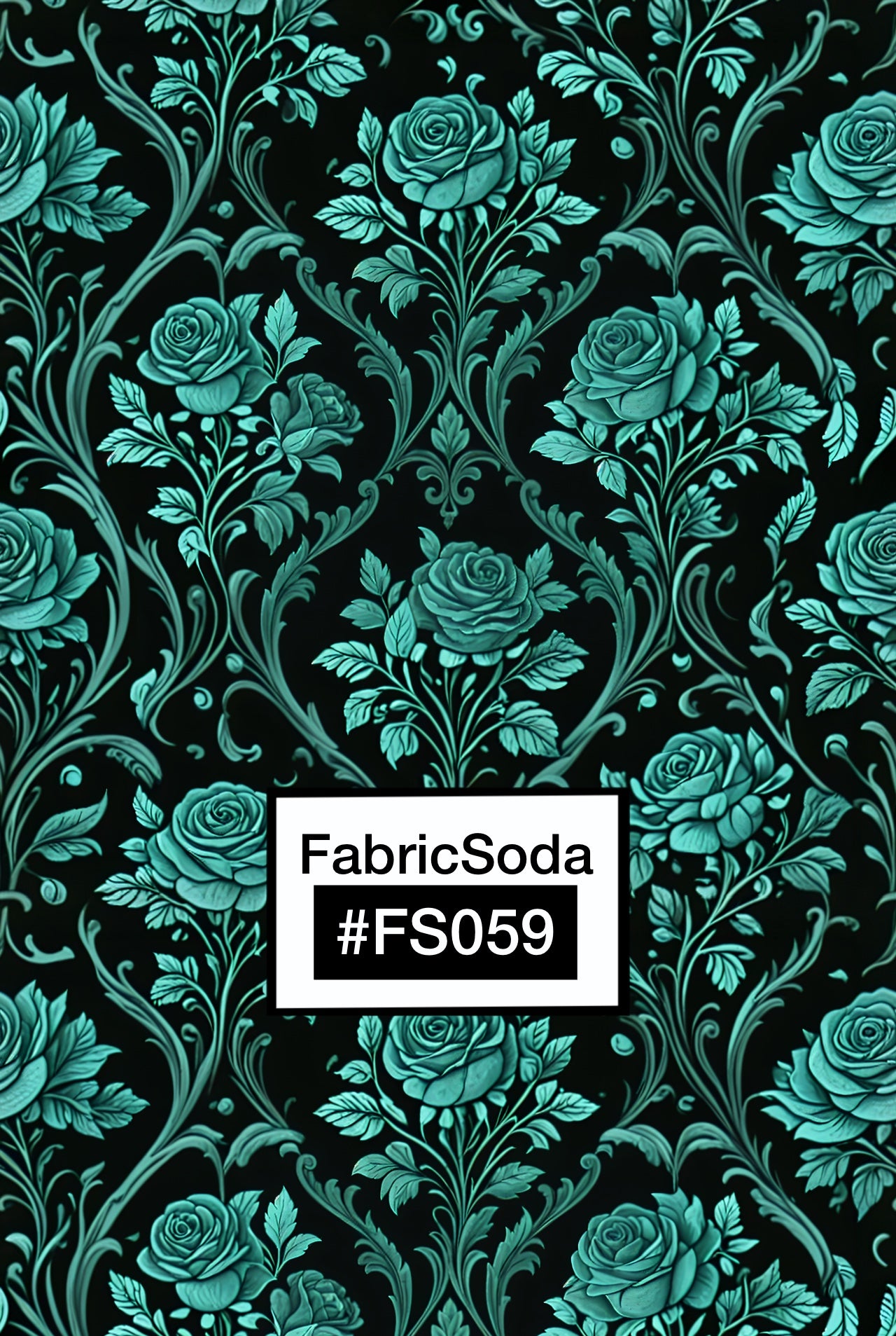 FS059 Teal Rose Baroque Printed Fabric
