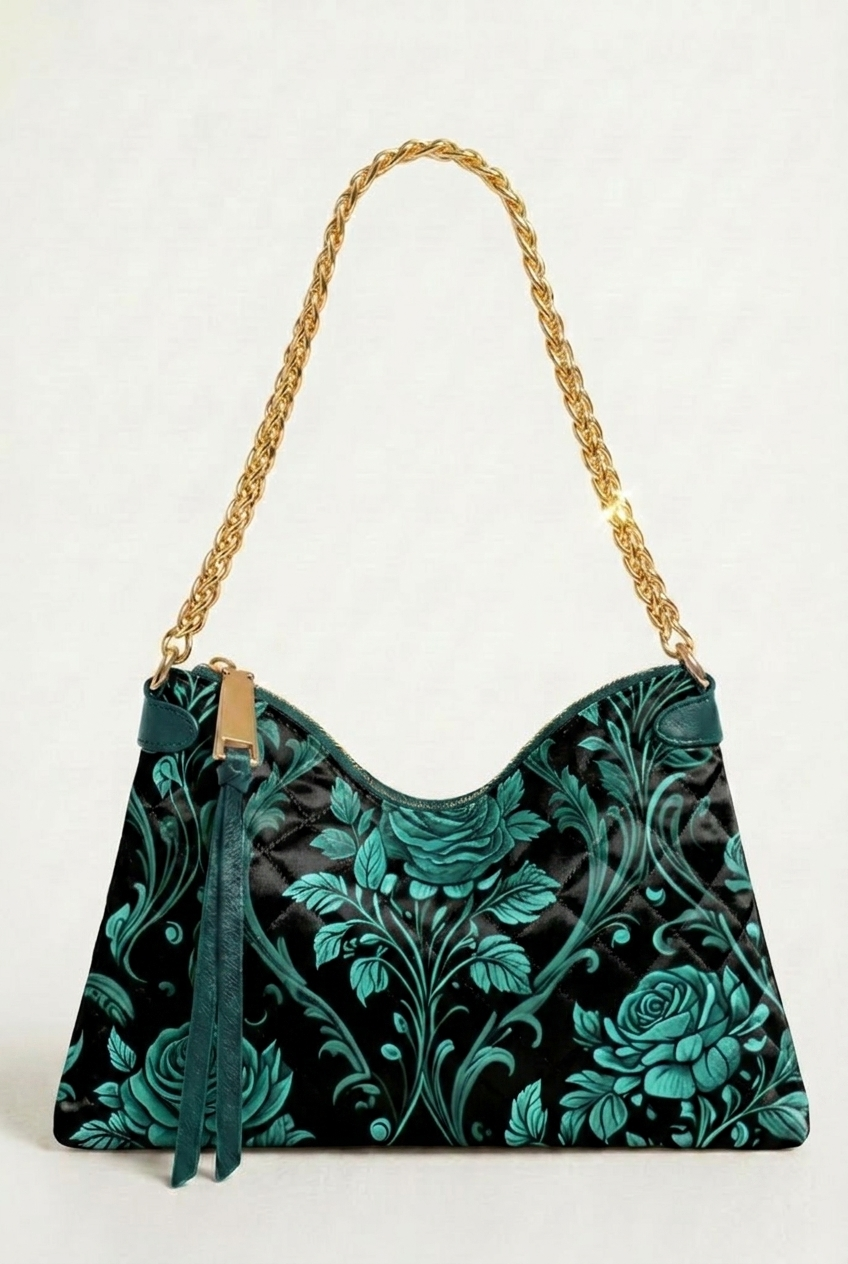 FS059 Teal Rose Baroque Printed Fabric