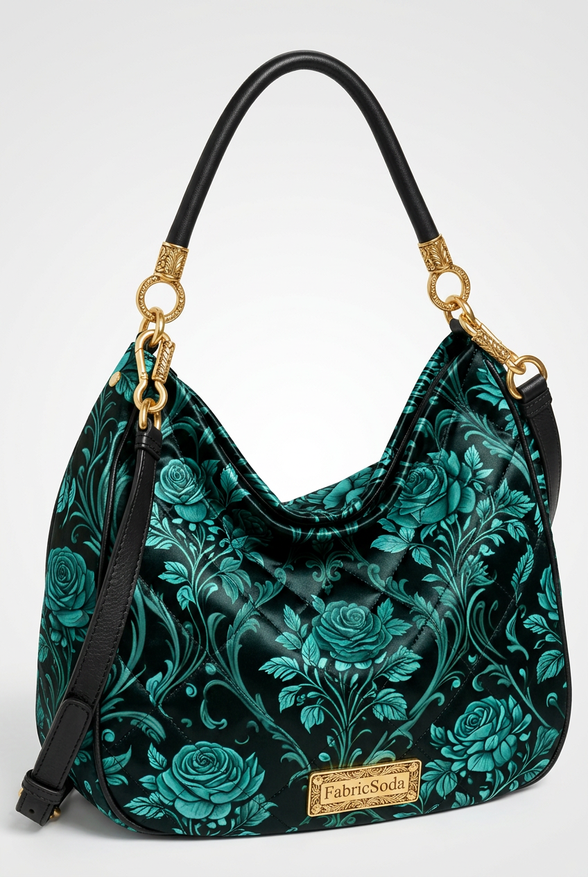 FS059 Teal Rose Baroque Printed Fabric