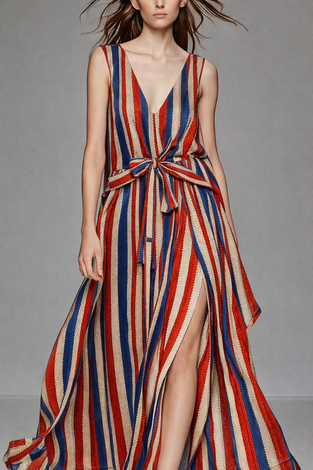 FS061 Red White Blue Embroidery Effect Striped Seamless Pattern