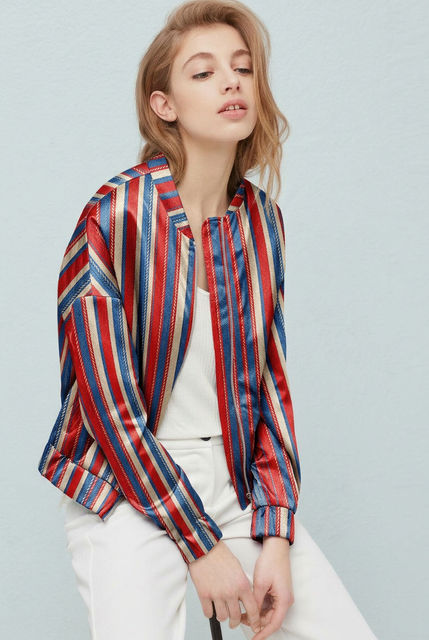 FS061 Red White Blue Embroidery Effect Striped Seamless Pattern