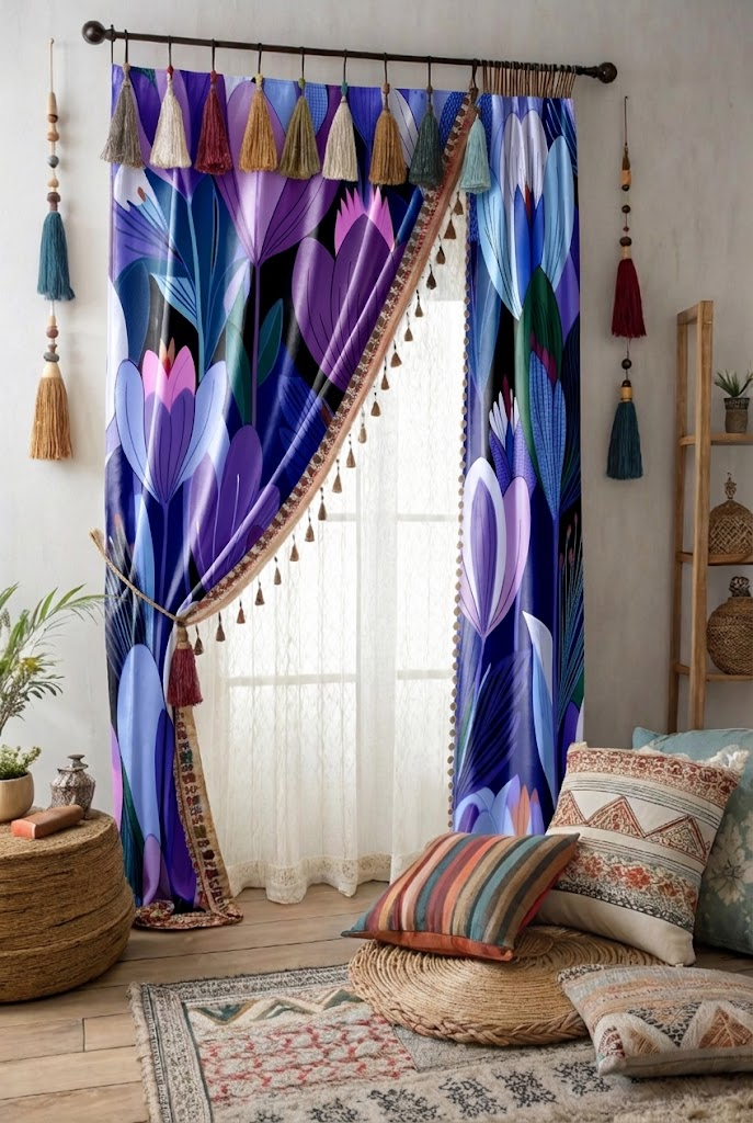 FS063 Purple Floral Printed Fabric for curtain 