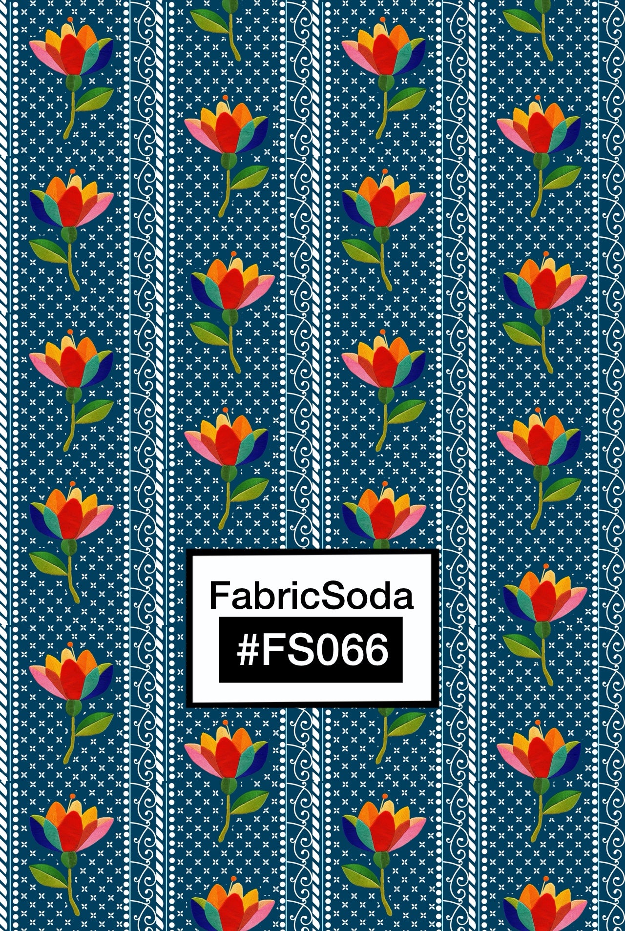 FS066 Orange Flower on Teal Floral Seamless Pattern