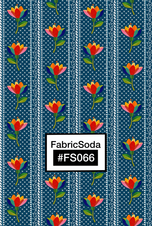 FS066 Orange Flower on Teal Floral Seamless Pattern
