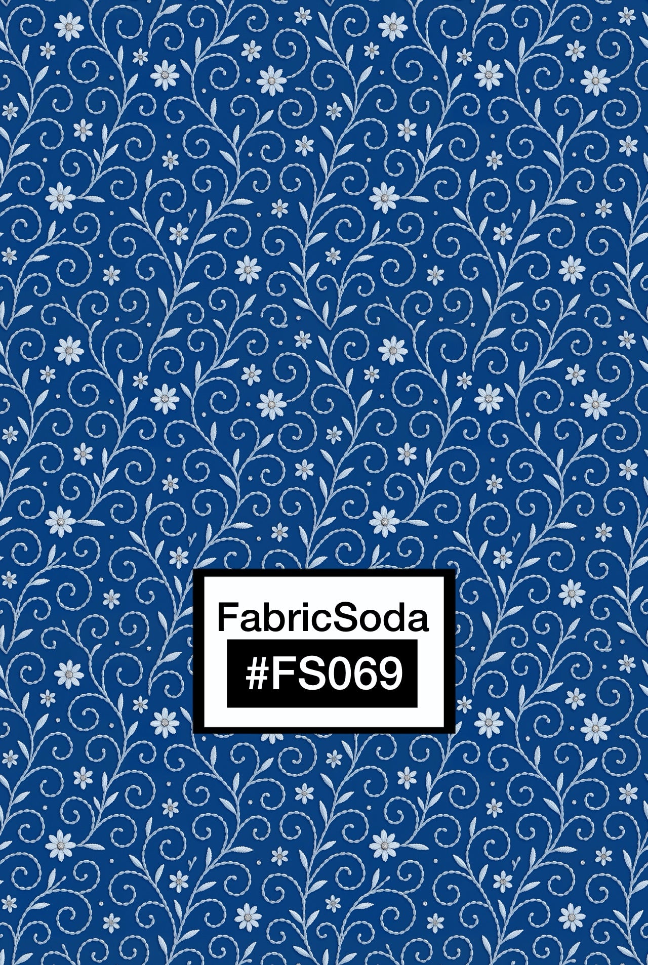 FS069 White Floral on Blue Seamless Pattern