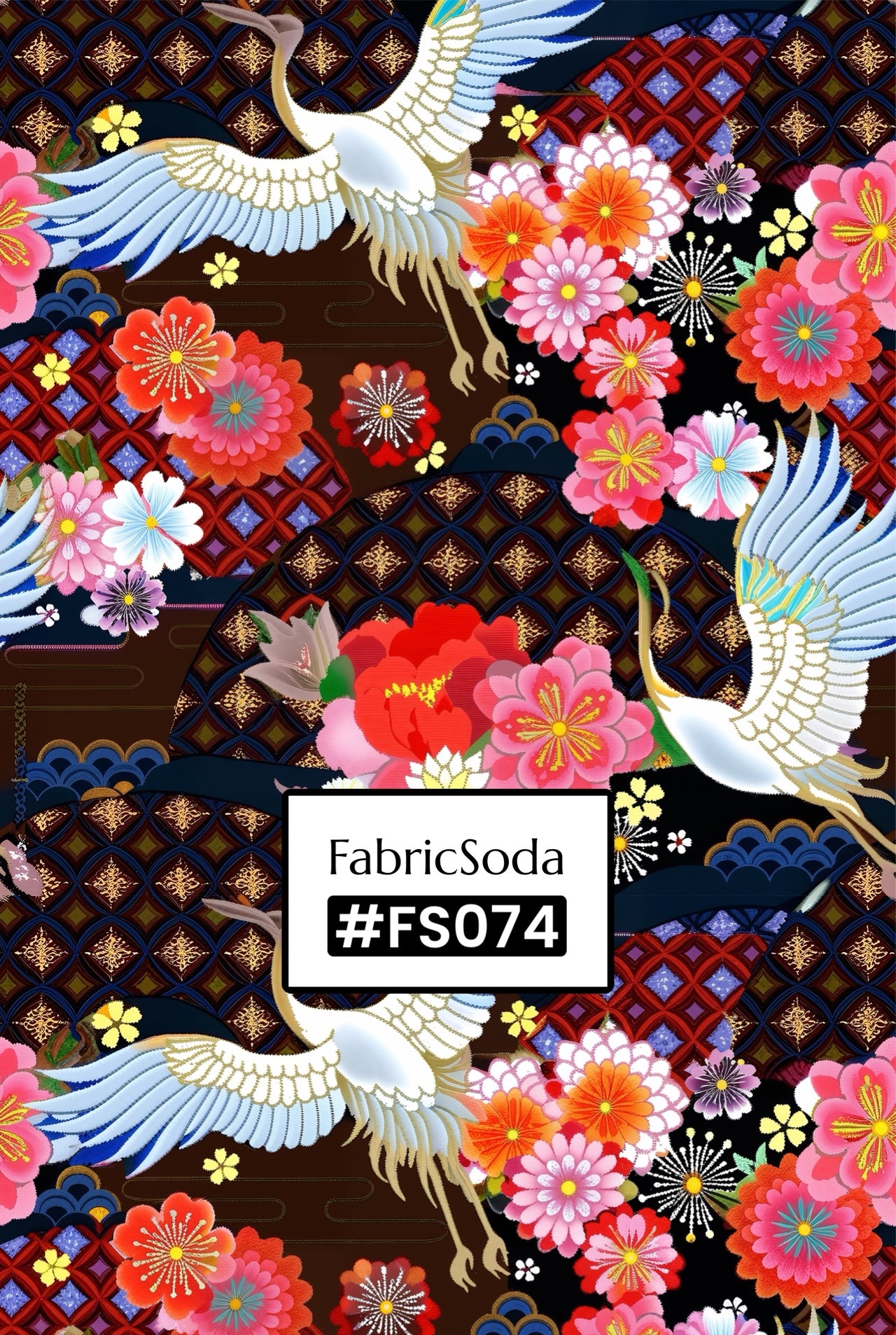 FS074 Japanese Style Crane Floral Seamless Pattern