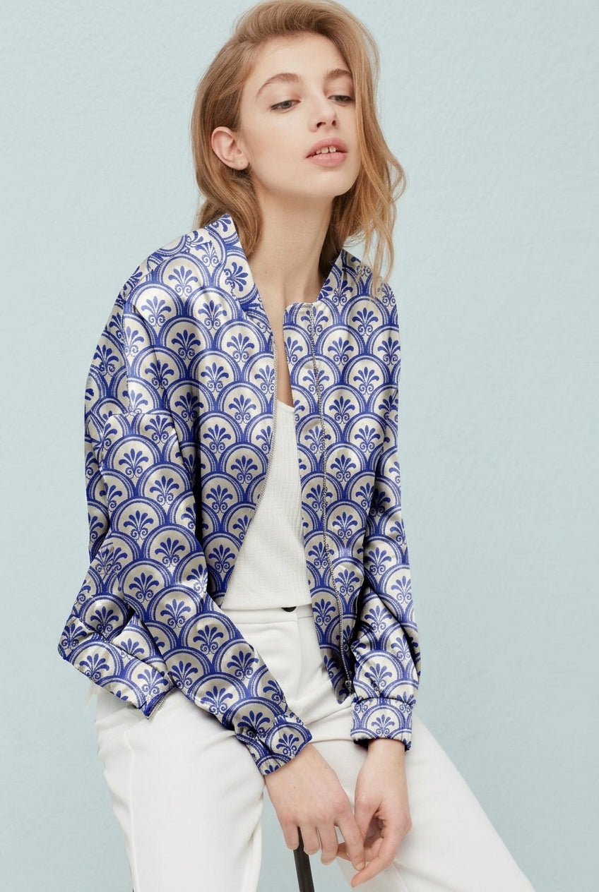 FS079 Japanese Waves Blue Floral Seamless Pattern