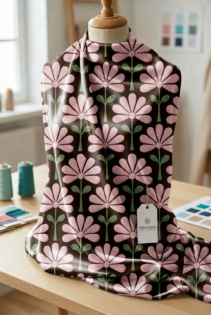 FS080 Pink Flower Embroidery Effect Seamless Pattern