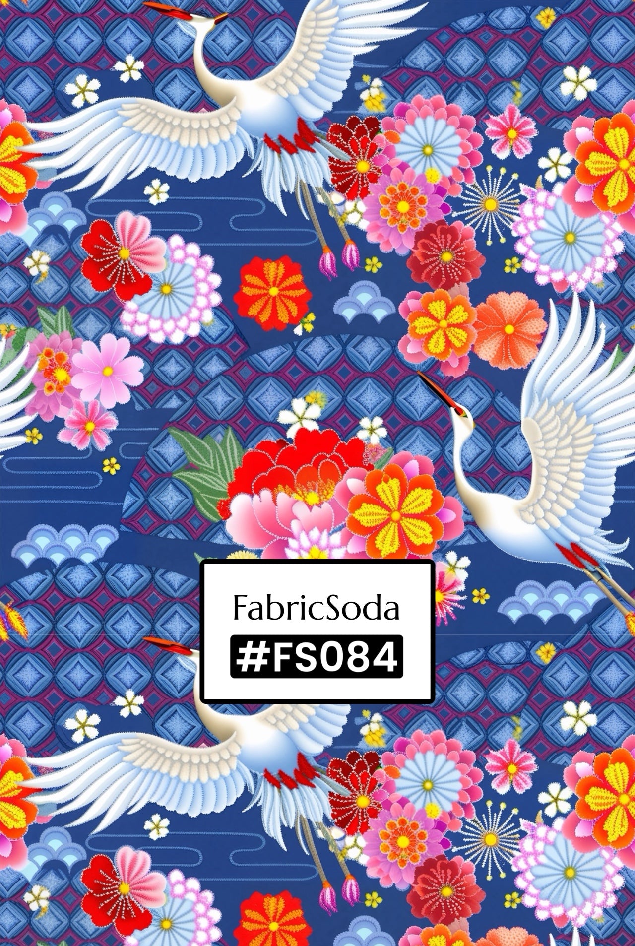 FS084 Japanese Style Crane Floral Seamless Pattern