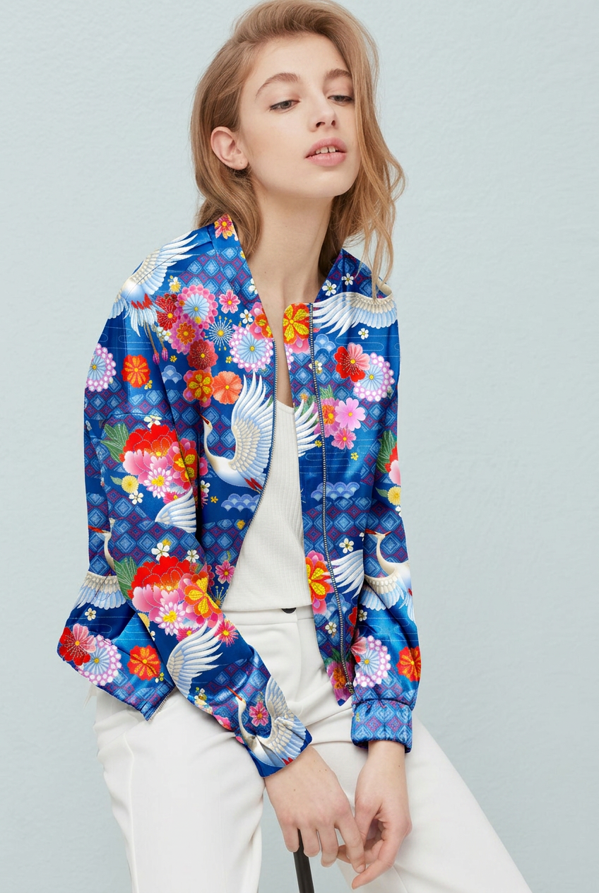 FS084 Japanese Style Crane Floral Seamless Pattern