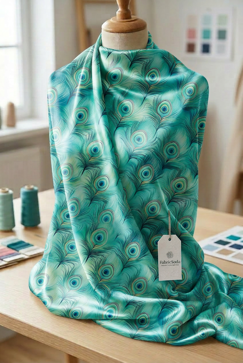 FS087 Soft Teal Peacock feather Seamless Pattern