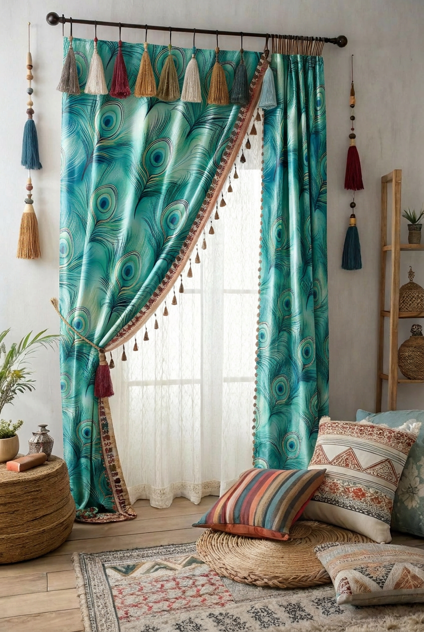 FS087 Soft Teal Peacock feather Seamless Pattern