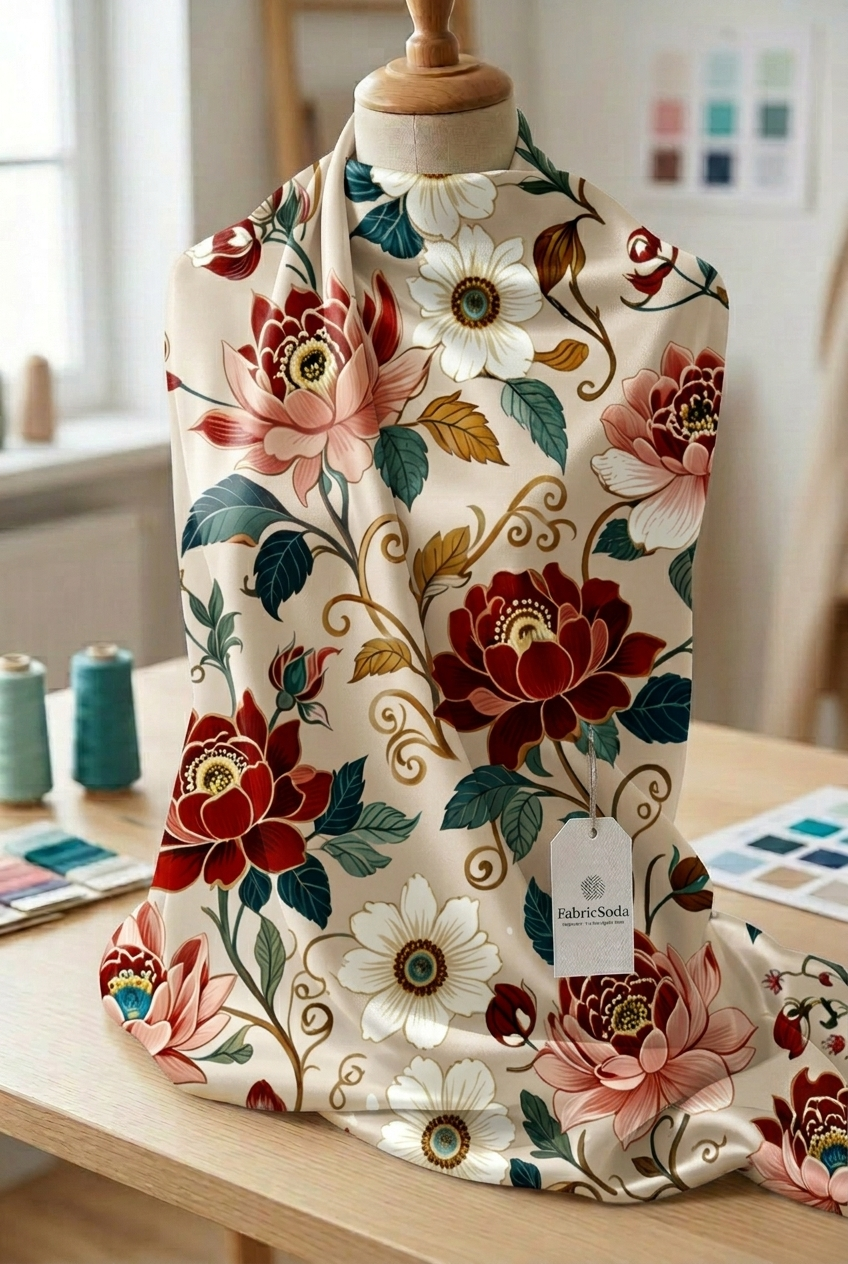 FS093 Vintage Peonies on Beige Floral Seamless Pattern