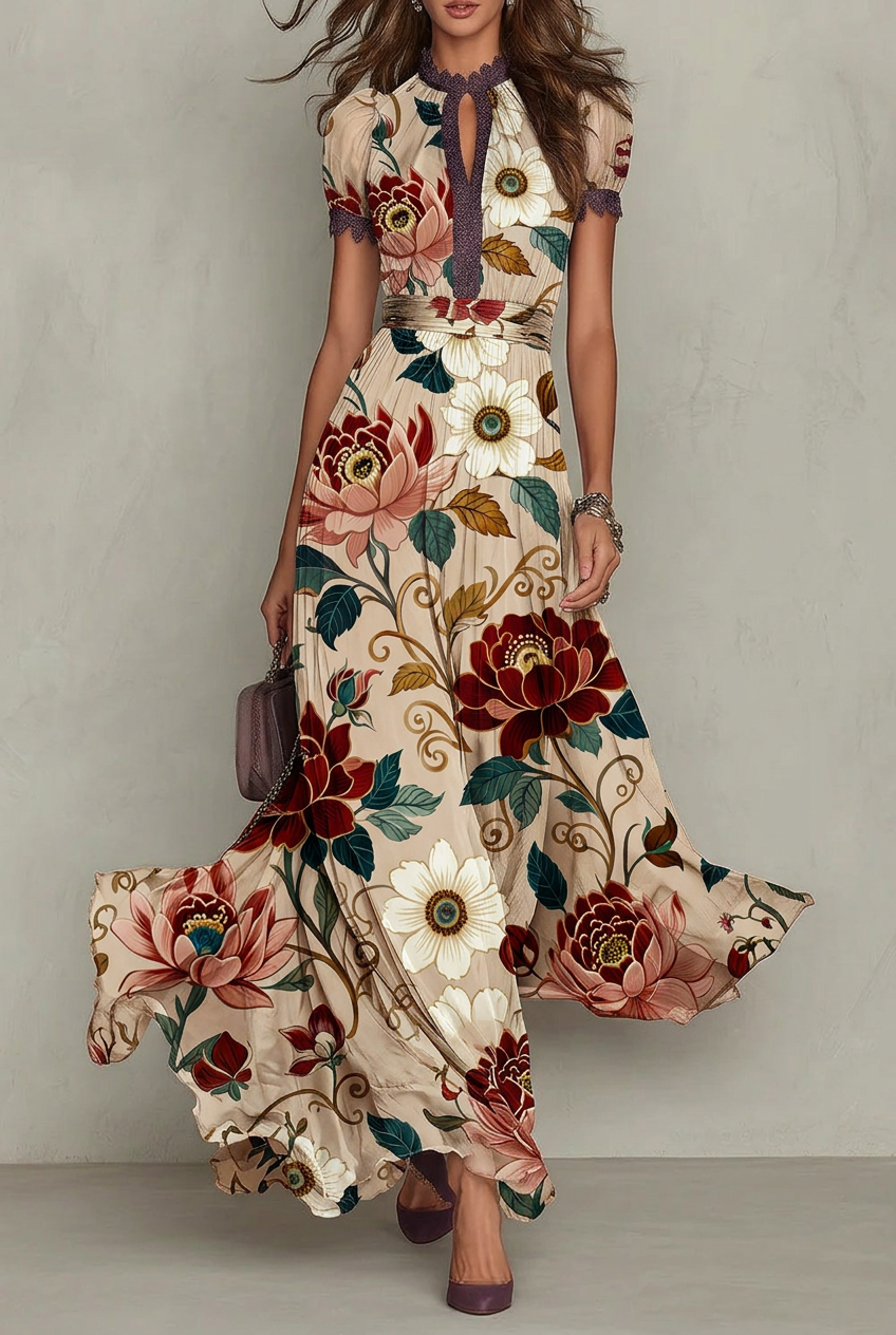 FS093 Vintage Peonies on Beige Floral Seamless Pattern