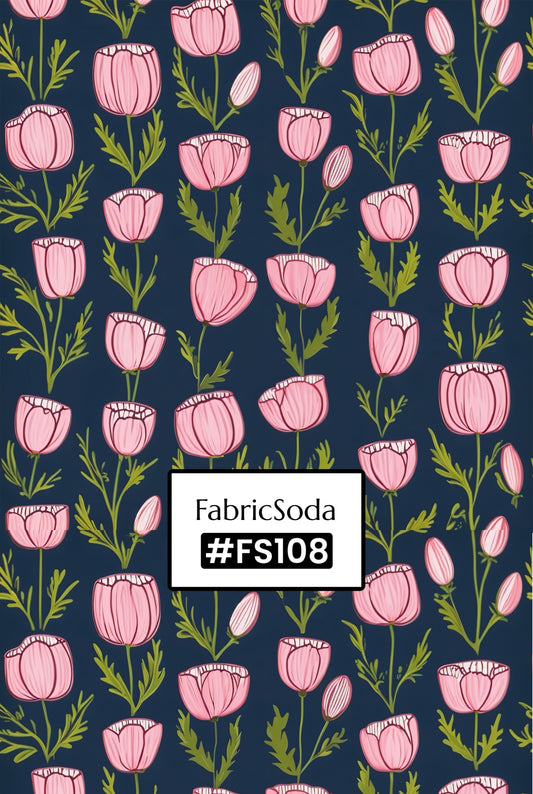 FS108 Pink Floral on Navy Seamless Pattern PNG