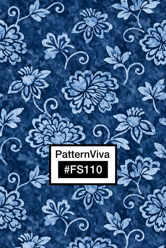 FS110 Indigo Blue Floral Seamless Pattern