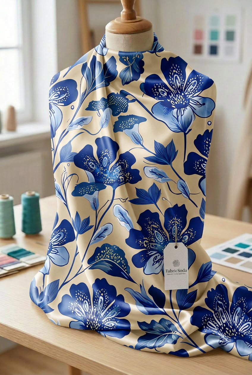 FS112 Blue Floral on Beige Seamless Pattern