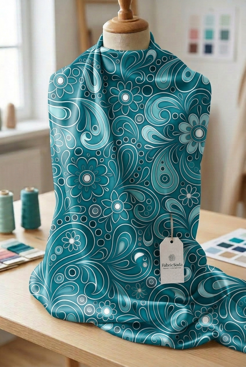 FS055 Teal Green Paisley Seamless Pattern