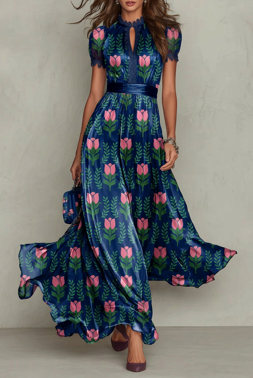 FS054 Green and Pink Floral Seamless Pattern