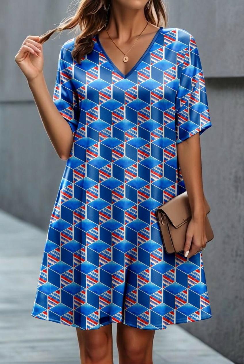 FS041 Blue Cube Geometric Seamless Pattern