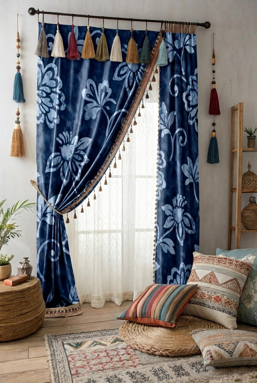 FS110 Indigo Blue Floral Seamless Pattern
