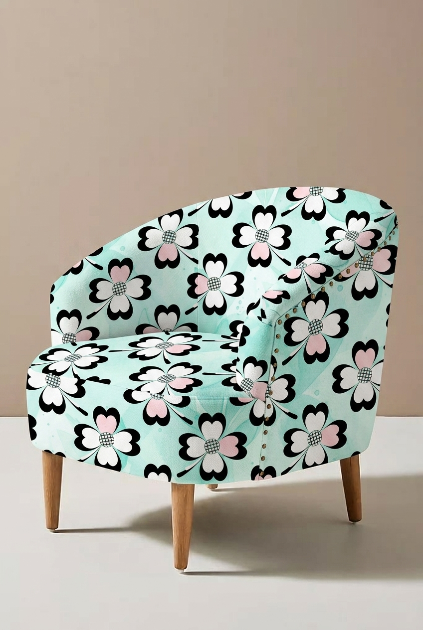 FS106 Pink Flowers on Teal Seamless Pattern